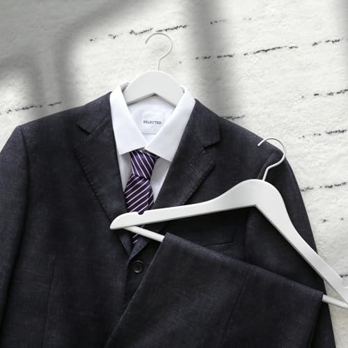 TOPIA HANGER All White Wooden Hangers, Solid Wood Suit Hangers with Extra Thick Hook and Non Slip Pants Bar, Heavy Duty Coat Hangers with Notches, Bridal Hangers for Shirts 16 Pack -CT01W by TOPIA HANGER - Image 2