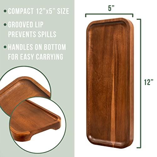 Solid Acacia Wood Serving Trays (12 X 5 Inches) Rectangular Wooden Serving Platters For Home Decor, Food, Vegetables, Fruit, Charcuterie, Appetizer Serving Tray, Cheese Board (Set Of 3 Plates) #TOP1