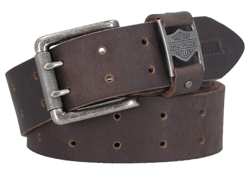 Harley-Davidson Men's Metal Keeper B&S Double Prong Leather Belt - Brown