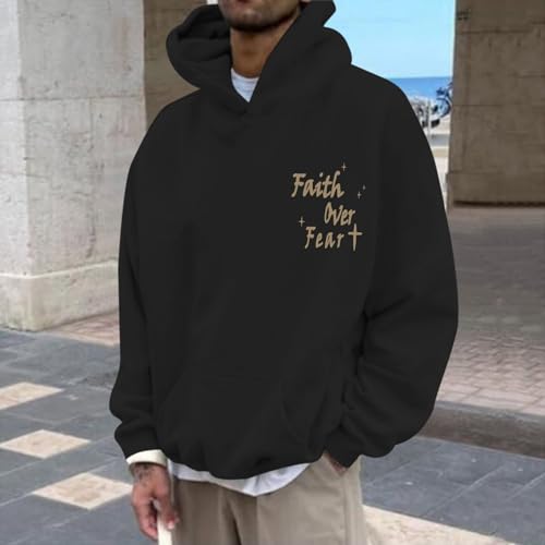 Christian Faith Over Fear Hoodie for Men Inspirational Religious Jesus Sweatshirt Vintage Bible Verse Graphic Pullover2