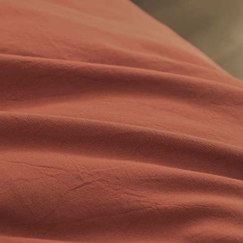 Image of BESTOUCH Cotton Solid Duvet Cover Set Linen Feel Crimson Red Queen | 100% Washed Cotton, Soft Wrinkle Texture, Hidden Zipper, 8 Ties, Breathable Lightweight Durable Comfy, 3 Pcs No Insert