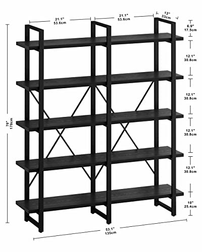 Ironck Industrial Bookshelf And Bookcase Double Wide 5 Tier, Large Open Shelves, Wood And Metal Bookshelves For Home Office Furniture #TOP2