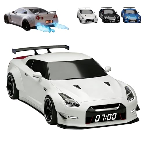 Reloj despertador Hypercar, motor realista y efectos de luz, con pantalla LED transparente, reloj despertador para coche deportivo, para decoración de interiores y entusiastas del coche (White)