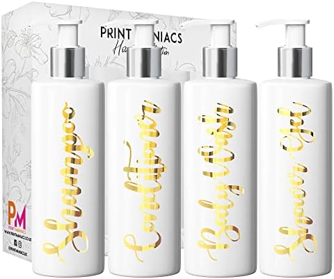Print Maniacs White Mrs Hinch Inspired Personalised 500ml Pump Bottles Bathroom Lotion Kitchen Set Shampoo Conditioner ( Shower Gel Set ) (Black)