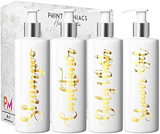 Print Maniacs White Mrs Hinch Inspired Personalised 500ml Pump Bottles Bathroom Lotion Kitchen Set Shampoo Conditioner ( Shower Gel Set ) (Black)