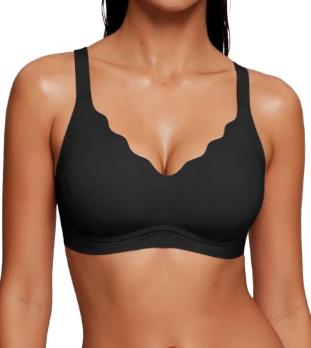 As Fairy Wireless Bras for Women Jelly Push Up Scalloped Bra Black 34C - image 1