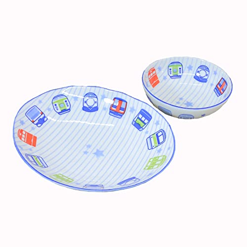 皿 小鉢 美濃焼 子供用食器 トレインフェイス(6寸楕円深皿・小鉢セット)2個入り 電車 新幹線 カレー パスタ|和食器 陶器 三階菱