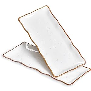 ONEMORE Large Serving Platters, 15 inch Serving Plates Set of 2, Ceramic Platters for Serving Food, Oven Safe Serving Trays and Platters for Entertaining Party, Creamy White