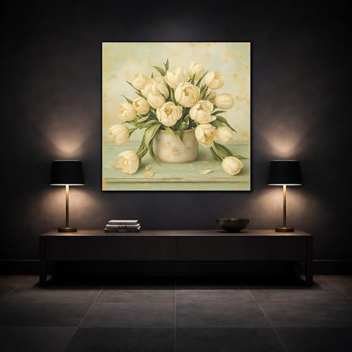Impression sur toile tulipes blanches et or de qualité premium