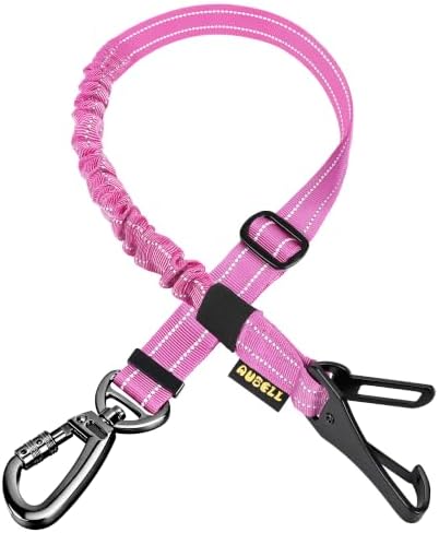 AUBELL Anschnallgurt Hund Auto,3-in-1 Bungee Hundegurt fürs Auto,Rosa | Einstellbar Haustier Sicherheitsgurt Für Auto Hunde Geschirr Tether mit Clip Haken-Verschluss & Schnalle, Sw