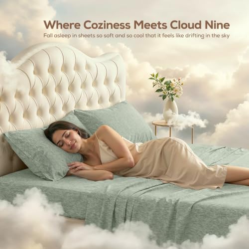 Image of Utopia Bedding California King Size Sheet Set - 4 Piece Bed Sheets, Soft and Breathable Microfiber, Includes 1 Fitted Sheet, 1 Flat Sheet and 2 Pillowcases - Oeko Tex (Heather Sage)