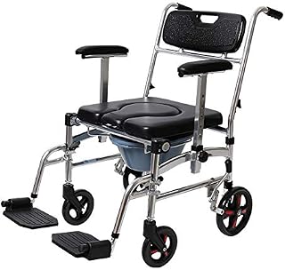 Commode Chair with Wheels - Shower Chair Waterproof Aluminum Portable Bedside Commode Bath