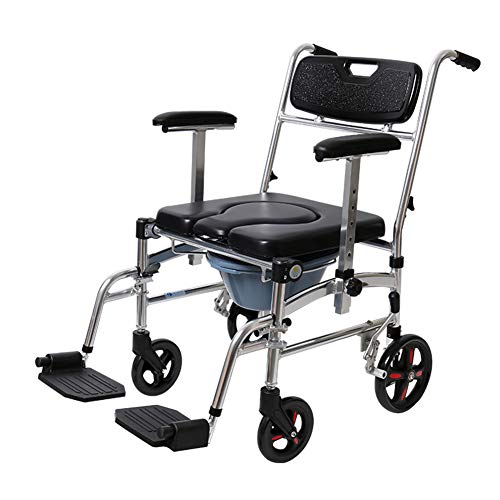 Commode Chair with Wheels - Shower Chair Waterproof Aluminum Portable...