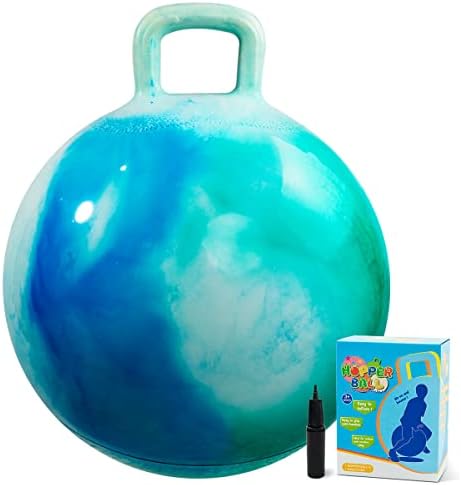 INPODAK 45cm Hüpfball für Kinder von 3 bis 6 Jahre Blau Hüpfbälle mit Pumpe | 100 KG Belastbar Rutschfest Springball mit Griff Hüpfspielzeug für Drinnen Draußen Oster Weihnachten G