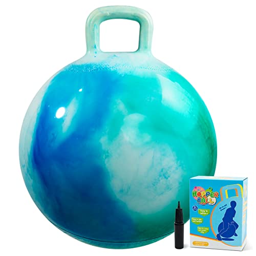 INPODAK 45cm Hüpfball,Aufblasbarer Hopper Ball mit Pumpe,100 KG Belastbar Sprungball mit Griff,rutschfest Space Hopper,18 Zoll Hüpfball für Kinder 3 4 5 6 Jahren Drinnen & Draußen