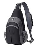 AGPTEK Lightweight Sling Bag, Small Crossbody Daypack with Water Bottle Holder, Compact EDC Chest Bag for Men Women Outdoor Hiking Travel Day Trip Gym Cycling, Grey
