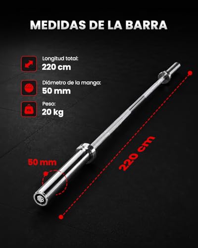 Miniatura 2 de Maniboom Barra Olimpica 20kg 220 Cm Para Discos Y Pesas De Ø50mm - Barra De Musculacion Para Press Banca, Halterofilia Crossfit - Barra Olímpica Carga Máxima De 230kg Para Gimnasio O Casa