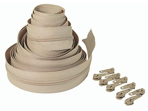 Continuous Zipping Black and Beige Cushions Upholstery zips for Sewing Heavy Duty zips on roll Number 3 with Sliders (1-5-10) Meter(Beige - Image 3