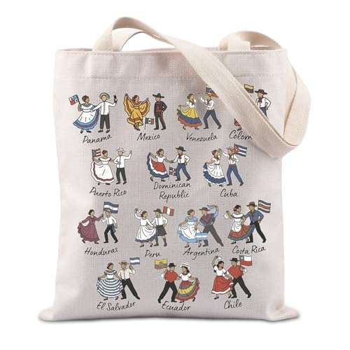 TIIMG National Hispanic Heritage Month Gift Latino American Celebration Gift Latino History Celebrate Dancing Tote Bag (Countries dance)