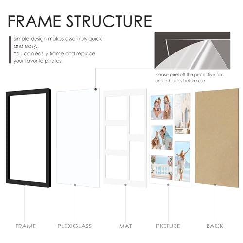 Image of DUENPY 4-Pack 11x14 Collage Picture Frames, 4x6 Collage Picture Frame, Displays Five 4x6 inch Photos, or 11x14 (Without Mat) Wall Decor Wall Hanging or Tabletop, Black