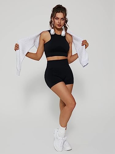 Fittin 2 Piece Workout Set For Women - Seamless High Neck Workout Outfits High Waist Short Leggings For Summer Active Wear #TOP1