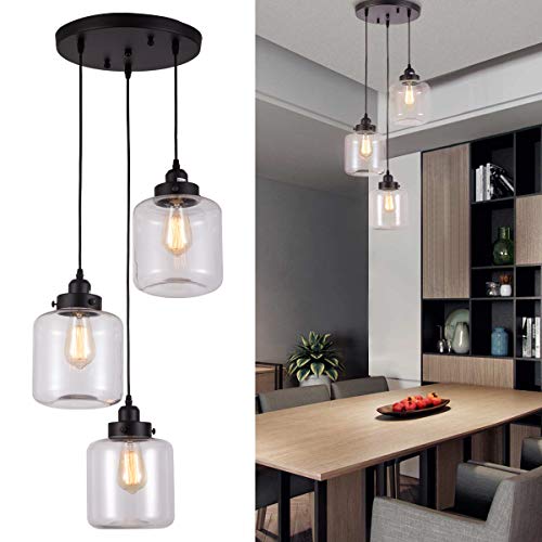 OPTOKING Modern Glass Pendant Lighting Matte Black Adjustable