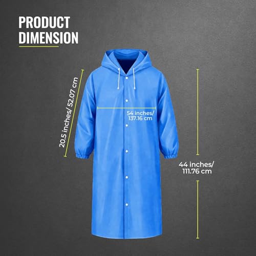 Image of Robustt EVA Reusable Raincoat with Hood (Dark Blue) - Pack of 10 | Elasticated Full Sleeves Outdoor Waterproof Raincoat for Men & Women | Rainwear | Button Closure | Knee Length | Universal Fit