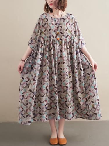 Image of Women's Plus Size Dresses Casual Vintage Printed Summer Baggy Dress