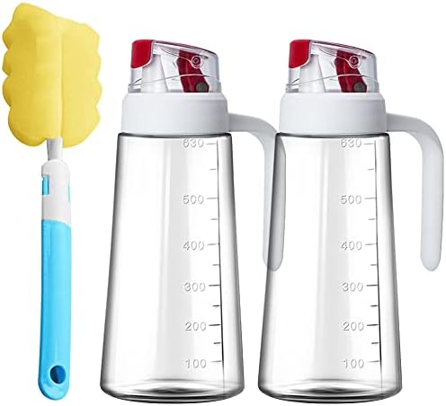 630ml Oil Dispenser Bottle for Kitchen,2Pack Olive Oil Bottles with Drizzlers,Vinegar Bottles, Black Glass Soy Sauce Bottles With BrushWhite