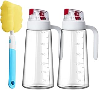 630ml Oil Dispenser Bottle for Kitchen,2Pack Olive Oil Bottles with Drizzlers,Vinegar Bottles, Black Glass Soy Sauce Bottles With BrushWhite