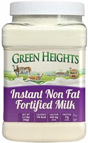 Instant Fortified Nonfat Milk Powder Jar 2 Pound / 900 GMS Jar (28+ Servings) - Proudly Made in America - Healthy Nourishing Essentials by Green Heights