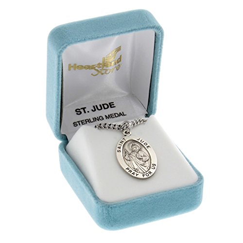 Heartland Store Men's Saint Jude Sterling Silver Oval Pendant + 24 Inch Endless Rhodium Plated Chain #TOP1