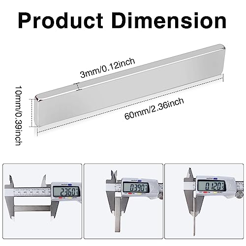Image of MIKEDE Strong Neodymium Magnets Rectangular Magnetic Small Powerful Rare Earth Magnet for Crafts Refrigerator Office Classroom Kitchen 60x10x3 mm Silver 30 Pack