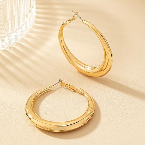 Chunky Hoop Earrings for Women Vintage 80s 90s Neon Earrings Colorful Large Hoops Earring Black White Red Leopard Hot Pink Earring Y2k Jewelry Accessories (Gold) by IQPDYV - Image 4