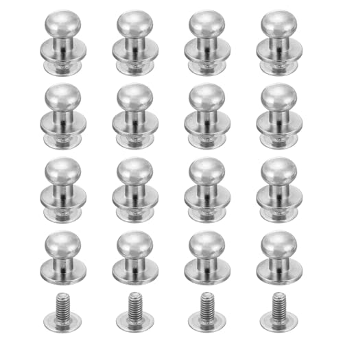 uxcell 16Pcs Ball Head Stud Screw Back 7mm Round Head Button Nipple Leather Rivets for DIY Leather Craft Handbag Shoes Belt Repair, Silver