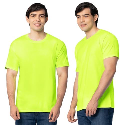 Fruit Of The Loom Mens Eversoft Cotton Shirts, Breathable & Moisture Wicking With Odor Control, Sizes S-4x, Crew - 2 Pack - Safety Green, X-Large US