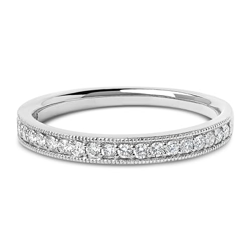14K White Gold 1/4 Cttw Round Diamond Milgrain Wedding Band (I-J Color, SI2-I1 Clarity) - Size 8.5