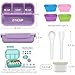 QQKO Bento Box Adult Lunch Box, Lunch Containers for Adults Men Women, Kids Lunch Boxes for School with 4 Compartments, Sauce Container, Utensils and Muffin Cups, Purple