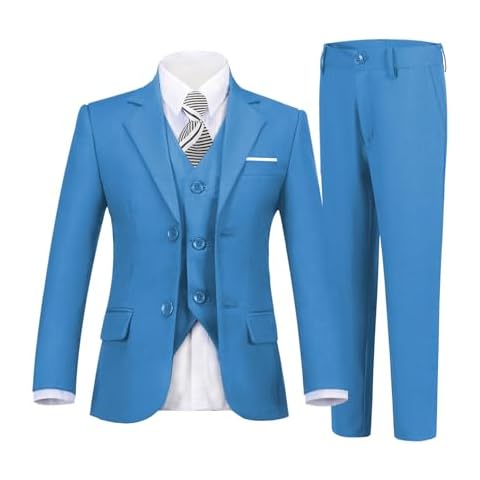 Suit for Boys 5 Pieces Slim Fit Formal Dresswear Suit Set Kids Blazer Pants Shirt Vest with Tie for Toddler Boys Size 4 Cover