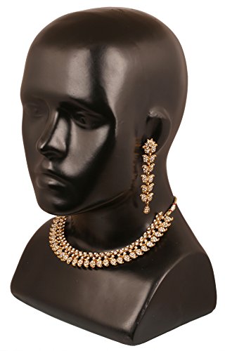 Touchstone Hollywood Glamour White Crystals Paisley Motif Grand Jewelry Necklace in Antique Tone for Women - Image 8