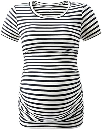 LAPASA Women's Maternity Tops, Soft Modal Cotton Pregnancy Tshirts, Side Ruched Crew Neck Short Sleeve Tees L55, Multicolor 2, XXL