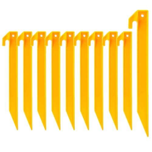 Hikemax 10 Pack Plastic Tent Stakes - 9 Inch Heavy Duty Beach Tent Pegs Sand Stakes - Essential Outdoor Gear for Camping, Backpacking, Gardening and More