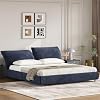 Christopher Knight Home Olimo Upholstered Queen Bed, Soft Fabric Queen Headboard and Bed Frame, Two Large Adjustable Pillows, Slats Panel Support, No Spring Box Needed, Easy Assembly, 800lbs Dark Blue