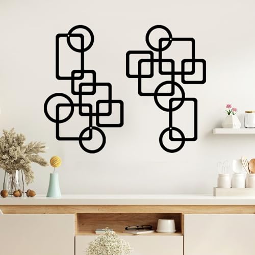 Miniatura 8 de Yiya 2 Piezas Decoración De Pared De Metal Decoración De Pared Geométrica De Metal Adorno De Pared Minimalista De Negro Para El Dormitorio De La Sala De Estar En El Hogar Cuadrado