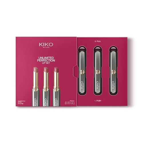 KIKO Milano Unlimited Perfection Lip Set 01, Zestaw 3 Kremowych Pomadek O Dużej Trwałości, Niepozostawiających Śladów
