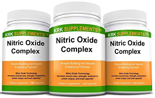 Bundle Combo for 3 Total Bottles of Nitric Oxide Complex 3500mg Per Serving L-Arginine HCL AAKG AKG Alpha Ketoglutarate Citrulline Malate KRK Supplements
