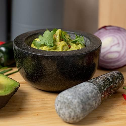 Zonte Pestle and Mortar Set - Natural Granite, Spice & Herbs Grinder, Pill Crusher, Complete with Silicone Garlic Peeler, 11.5 x 6 cm