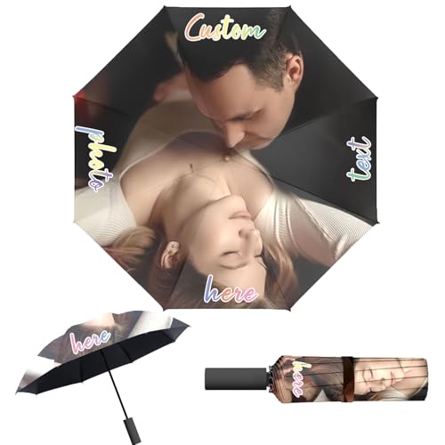JJ GRADGOWN Personalisierte Regenschirme mit Foto Text, Klappbare Tragbare Winddichte Sevral Farbe Schirme für Regen, Sonne, Geschenke für Familie, Geburtstage, Valentinstag