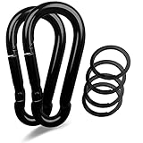 Apor Metal Carabiner Key Chain Durable Round Shape Hook Buckle Carabiner Clip for Camping, Fishing, Hiking, Traveling and More Black (2 Pcs)