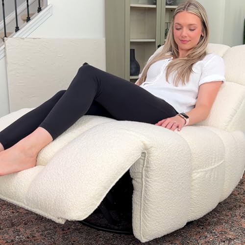 Watson & Whitely Oversized Power Recliner Chair for Adults, Swivel Rocker Recliner Chair with Lumbar Support, Ultra-Comfy Glider Recliner for Living Room Theater Seating Single Sofa, Cream - Thumbnail 4
